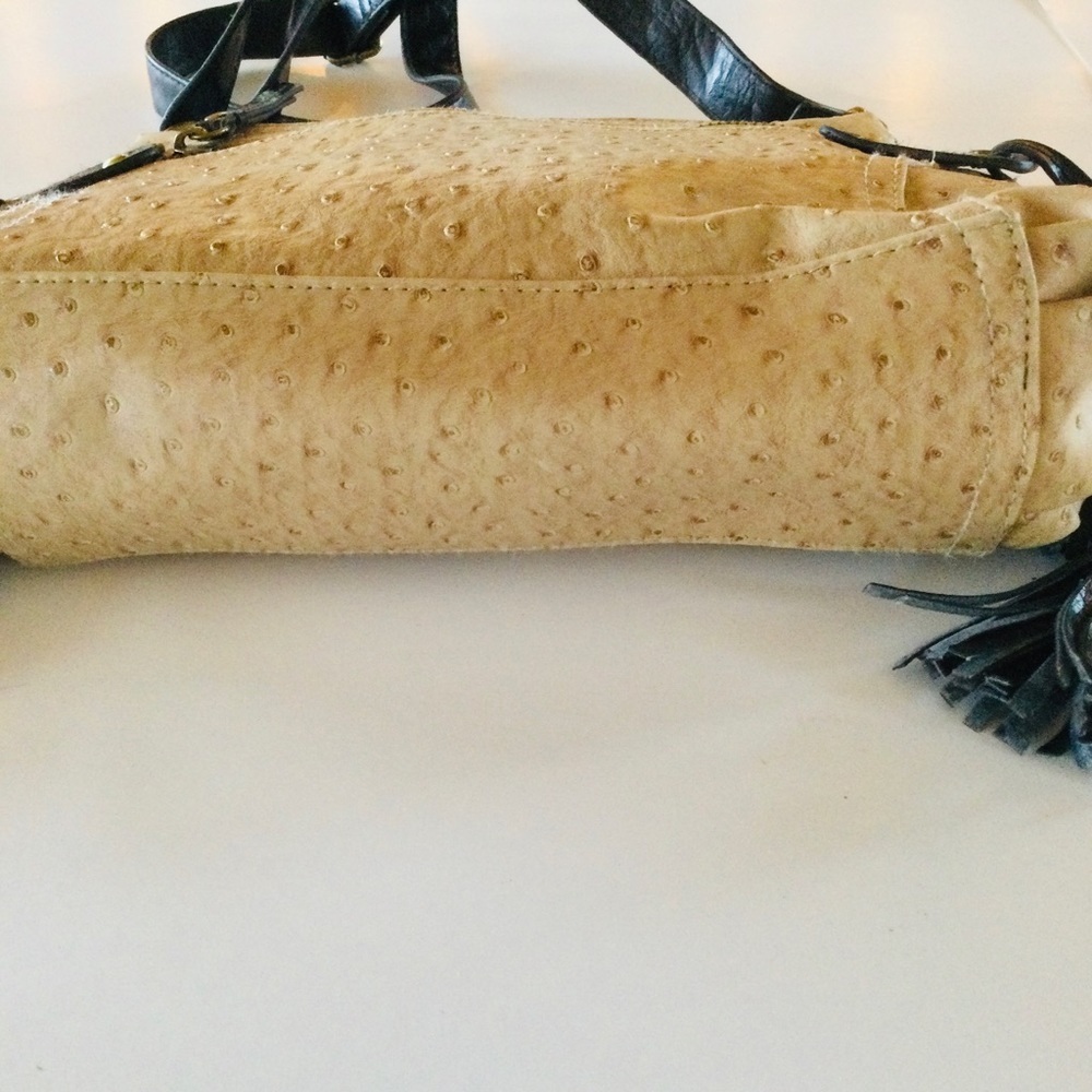 Bueno Tan & Black Shoulder Patent Handbag Fringe Tassels - Picture 7 of 8